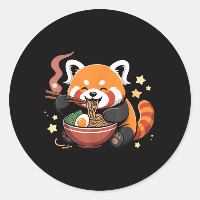 Sticker Rond Panda roux mangeant des nouilles Ramen (Devant)