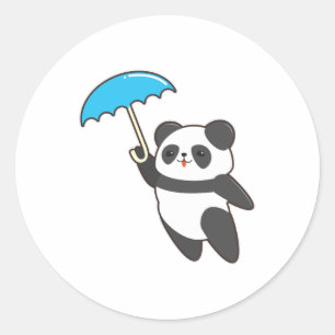 Sticker Rond Panda sous la pluie avec un parapluie