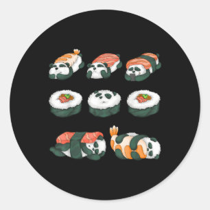 Sticker Rond Panda Sushi Hug Animal Maki nourriture
