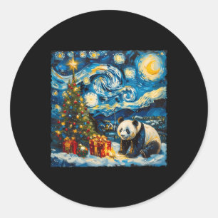 Sticker Rond Panda Van Gogh Style Nuit étoilée Noël hiver