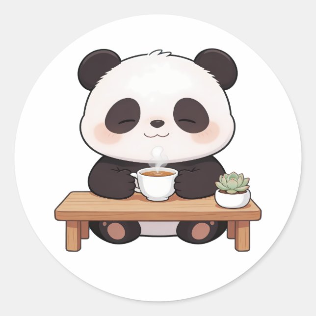 Sticker Rond panda,warm,healing,slow-paced,inner peace #014 (Devant)