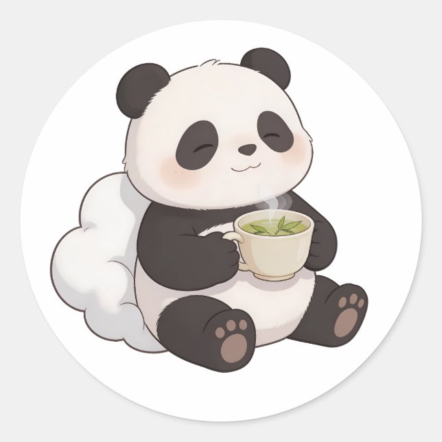 Sticker Rond panda,warm,healing,slow-paced,inner peace #06 (Devant)