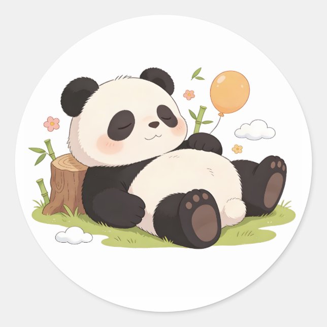 Sticker Rond panda,warm,healing,slow-paced,inner peace #08 (Devant)
