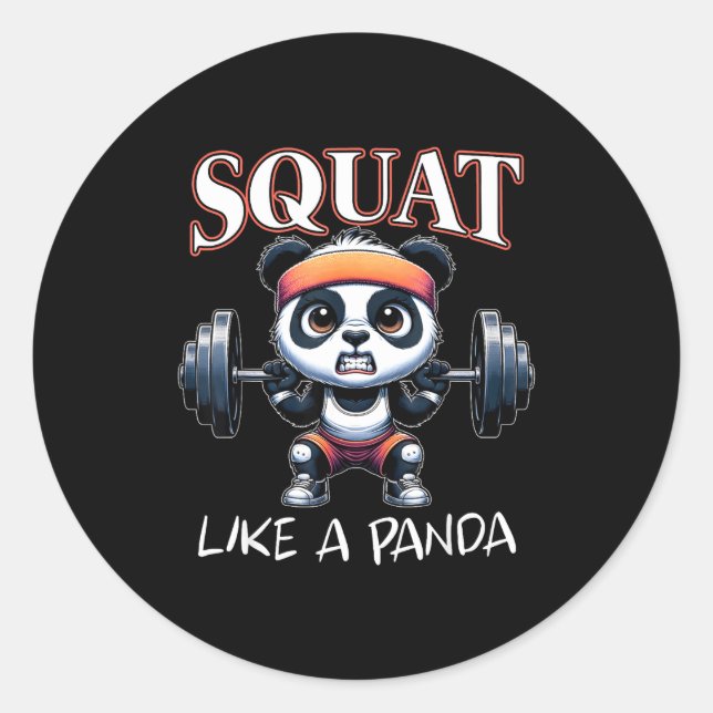 Sticker Rond Panda Weightlifting Fitness Funny Gym Quote Squat  (Devant)