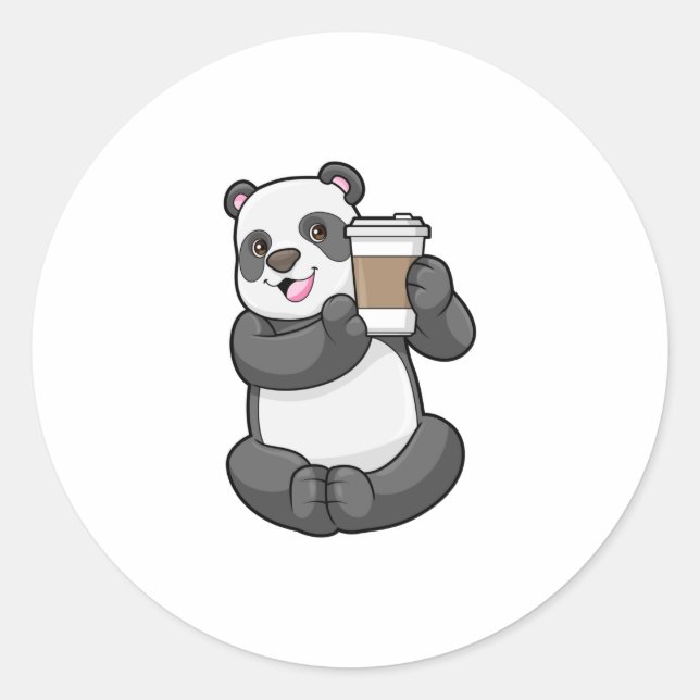 Sticker Rond Panda with Coffee to go (Devant)