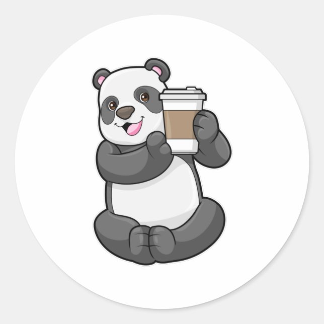 Sticker Rond Panda with Coffee to go (Devant)