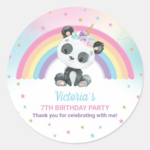 Sticker Rond Pandacorn Panda fête d'anniversaire Rainbow Favori