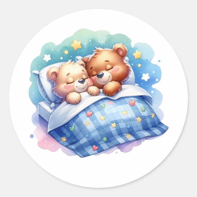 Sticker Rond Pandas dormant doucement dans le lit (Devant)