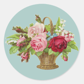 Sticker Rond Panier à fleurs Rose vintage