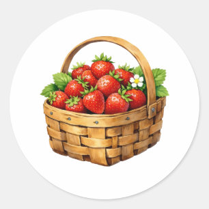Sticker Rond Panier aquarelle avec fruits de fraise