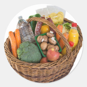 Sticker Rond Panier avec aliments fruits et légumes