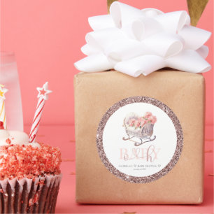Sticker Rond Panier bébé Parties scintillant de Baby shower per