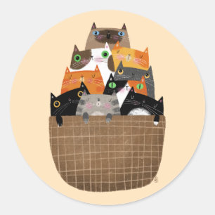 Sticker Rond Panier de chatons