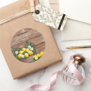 Sticker Rond Panier de citron rustique Baby shower moderne