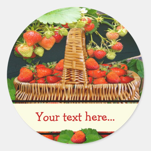 Sticker Rond Panier de fraises ~ Votre bâton rond de texte (Devant)