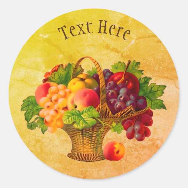 Sticker Rond Panier de fruits d'art vintage personnalisé (Devant)