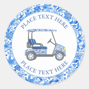 Sticker Rond Panier de golf Fleurs Bleues & Blanches Prépa