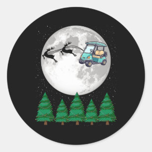 Sticker Rond Panier de golf Père Noël Sleigh de Noël - Funny Pa
