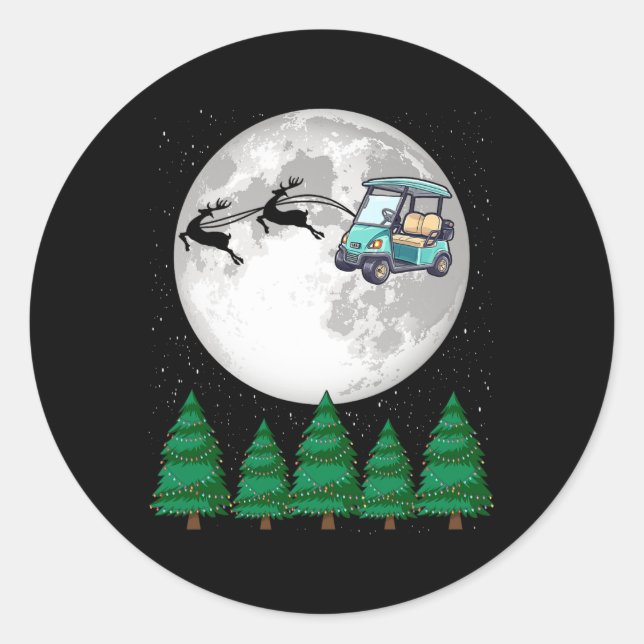 Sticker Rond Panier de golf Père Noël Sleigh de Noël - Funny Pa (Devant)