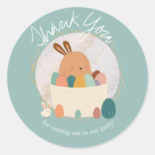 Sticker Rond Panier de Pâques à l'aquarelle Merci Lapin Anniver