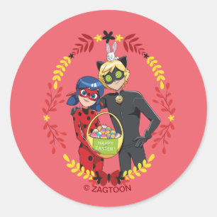 Sticker Rond Panier de Pâques Ladybug & Cat Noir