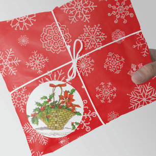 Sticker Rond Panier de Poinsettias avec Holly