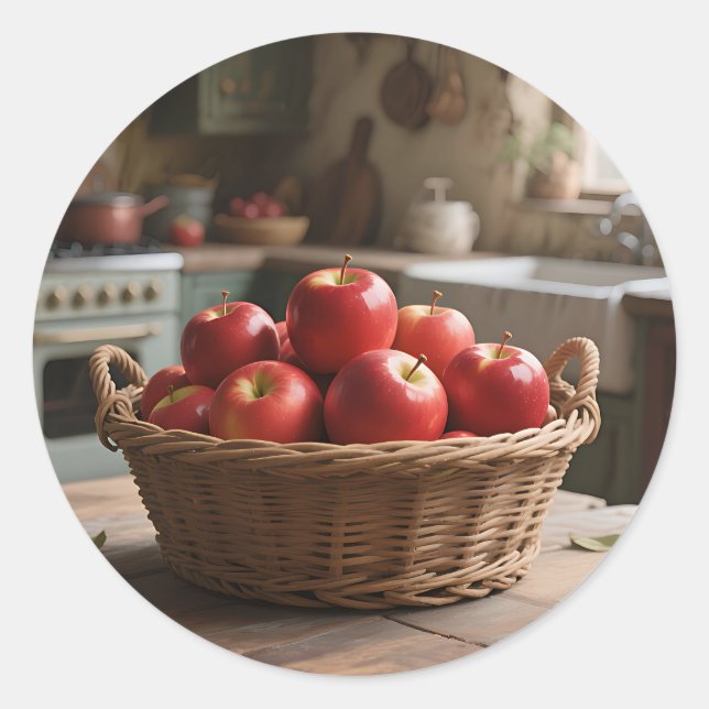Sticker Rond Panier de pommes rouges (Devant)
