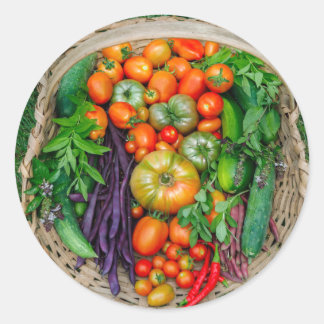 Sticker Rond Panier de récolte de légumes