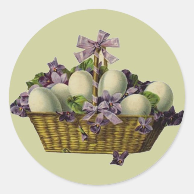 Sticker Rond Panier d'oeufs et de violets (Devant)