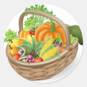 Sticker Rond Panier légumes frais