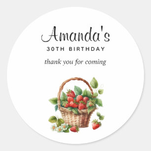 Sticker Rond Panier mignon de fraises Merci d'anniversaire