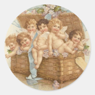 Sticker Rond Panier vintage complètement des anges d'ange