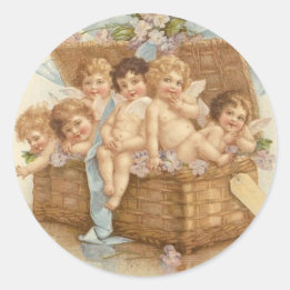 Sticker Rond Panier vintage Rempli De Cercubes D'Ange