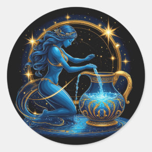 Sticker Rond Panneau Aquarius Belle illustration numérique
