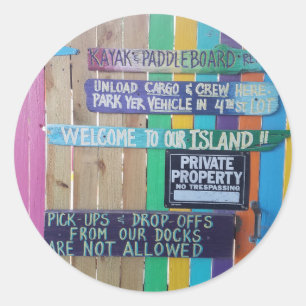 Sticker Rond Panneau coloré Welcome Island Carribean