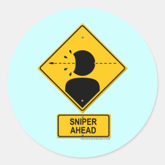 Sticker Rond Panneau d'avertissement de tireur isolé en avant