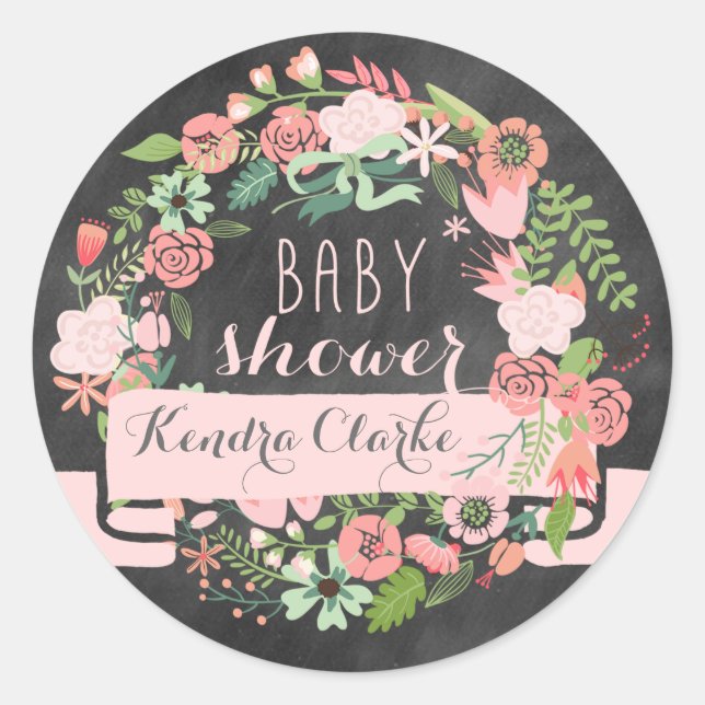 STICKER ROND PANNEAU DE CHALKBOARD FLORAL WREATT | BÂTIMENTS BA (Devant)