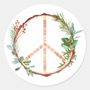 Sticker Rond Panneau de paix botanique de Noël