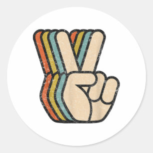 Sticker Rond Panneau de Paix Rétro V Doigts Vintage 60s les ann