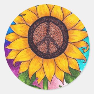 Sticker Rond Panneau de Paix Tournesol Stationné