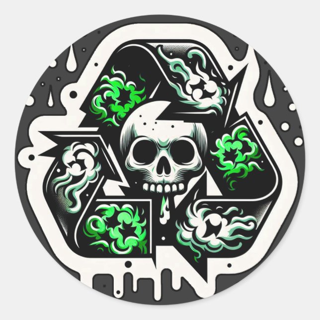 Sticker Rond Panneau de recyclage Graffiti crâne (Devant)