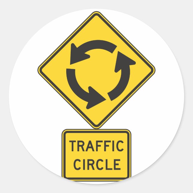 Sticker Rond Panneau de signalisation de rond-point jaune diama (Devant)