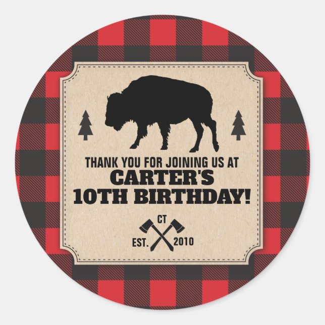 Sticker Rond Panneau de visualisation Rustique Buffalo Plaid Bi (Devant)