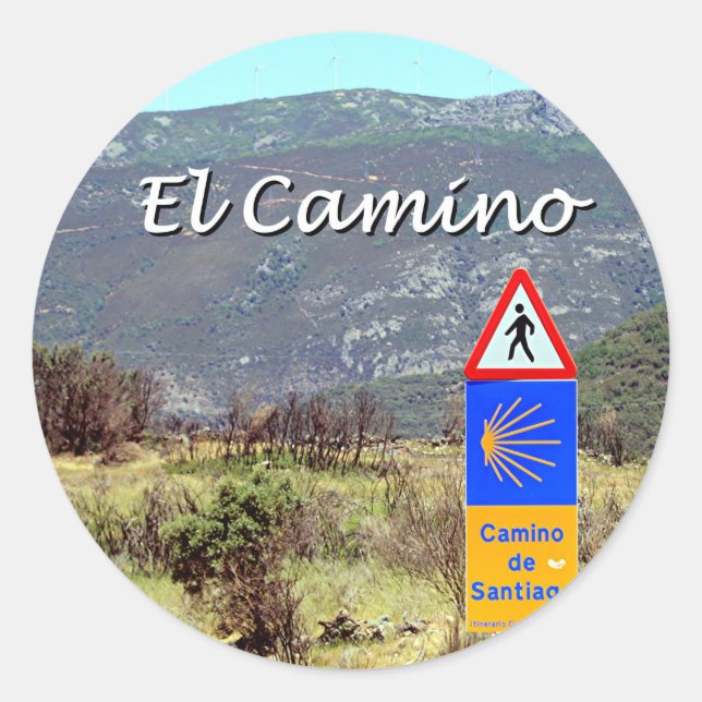Sticker Rond Panneau El Camino de Santiago (légende) (Devant)