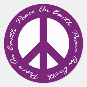 Sticker Rond Panneau Paix sur Terre Violet Vacances Paix