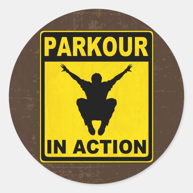 Sticker Rond Panneau Parkour In Action (Devant)