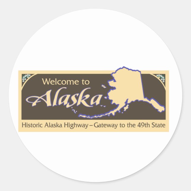 Sticker Rond Panneau routier Alaska - USA (Devant)