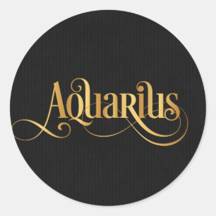 Sticker Rond Panneau tourbillonnant Zodiac Aquarius Gold en noi