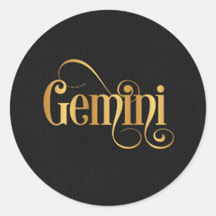 Sticker Rond Panneau tourbillonnant Zodiac Gemini Gold sur noir