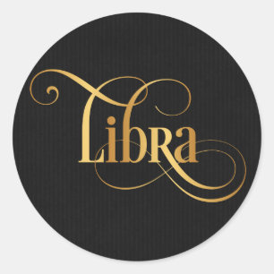 Sticker Rond Panneau tourbillonnant Zodiac Libra Gold sur Noir